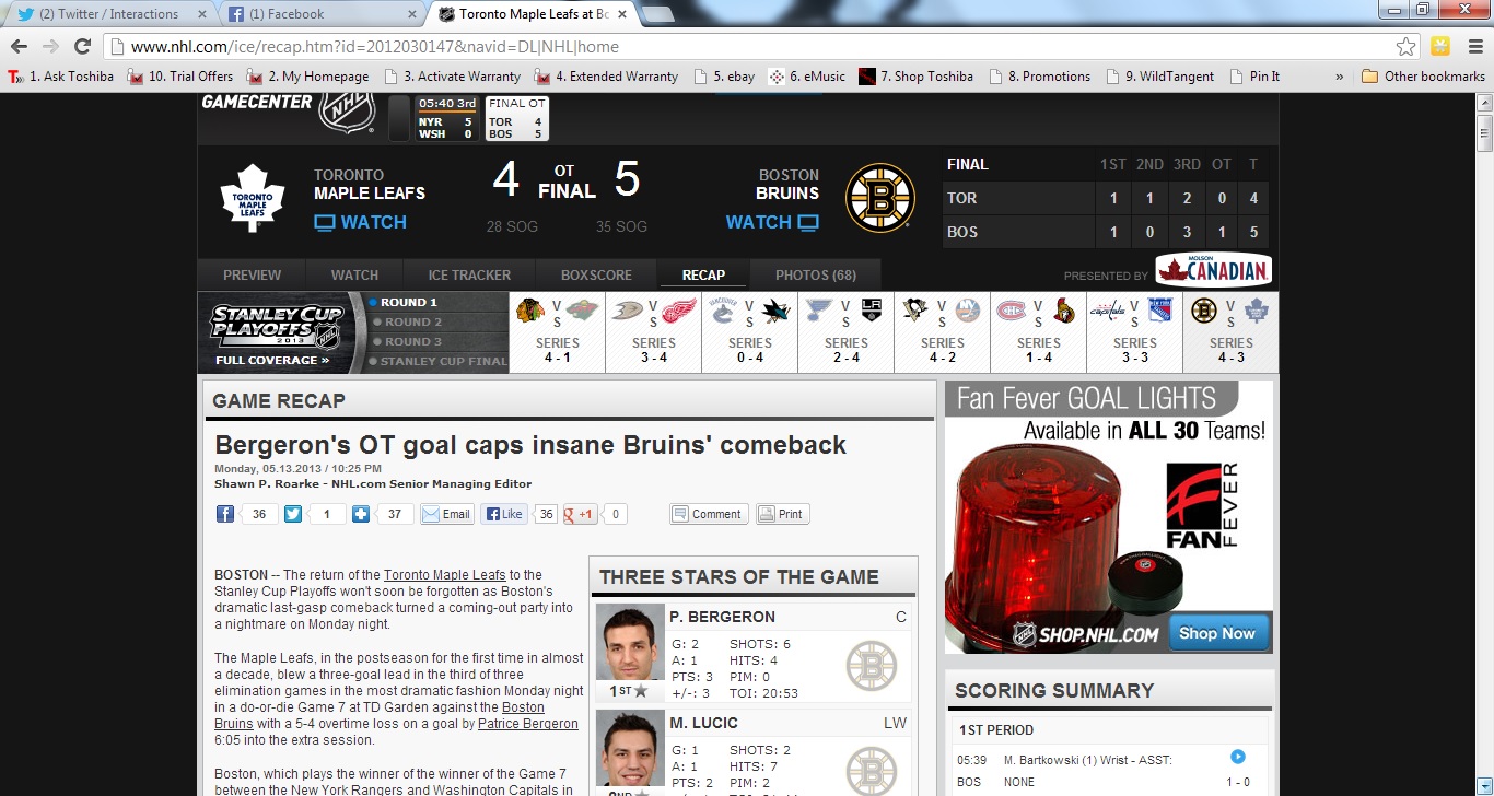 Bruins Leafs NHL Playoffs Game 7 2013