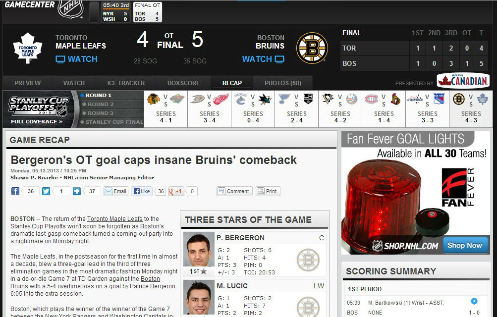 Bruins Leafs NHL Playoffs Game 7 2013